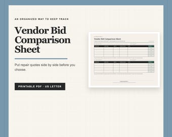 Landlord Repair Quote Comparison Sheet, Printable PDF for Contractors (US Letter)