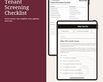 Lista de verificación para la selección de inquilinos + Paquete de referencia rápida sobre vivienda justa / Conjunto de PDF sobre selección y cumplimiento para propietarios