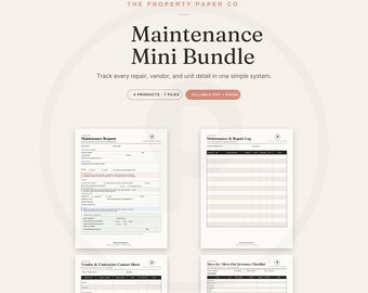 Paquete de mantenimiento para propietarios / Registro de reparaciones, hoja de proveedores, lista de verificación de inventario (PDF + Excel)