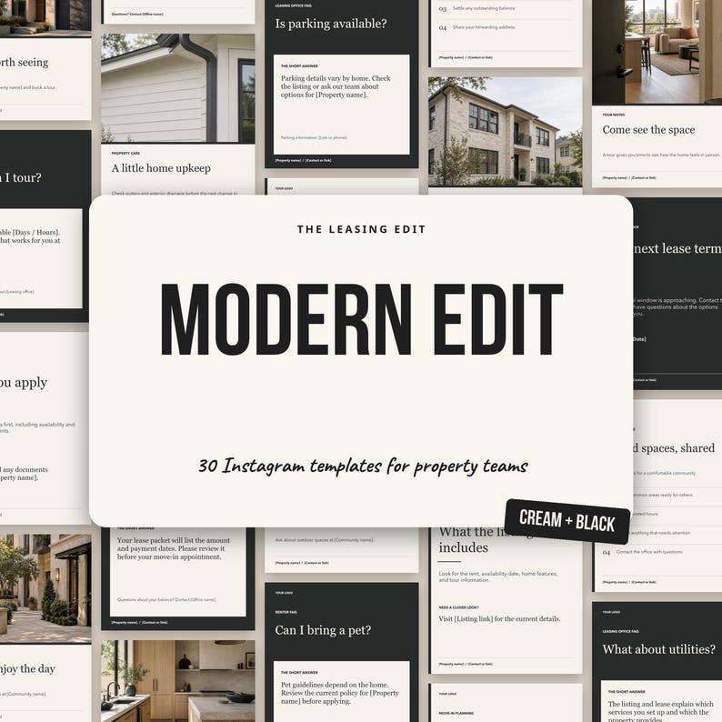 Apartment Instagram Templates, 30 Editable Canva Social Media Templates for Property Managers | Modern Edit image 1