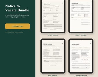 Notice to Vacate Bundle, Fillable Landlord & Tenant Move-Out Forms PDF