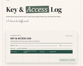 Landlord Key and Access Log, Rental Property Inventory and Sign-Out Tracker (PDF)