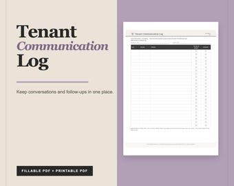 Tenant Communication Log, Landlord Record, Fillable PDF (Digital Download)