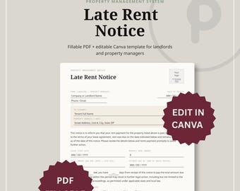 Late Rent Notice & Payment Agreement | Editable Canva Templates | Landlord Forms | Printable PDF | Instant Download