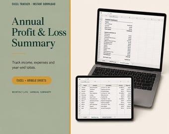Rental Property Income Expense Tracker | Annual Profit Loss Spreadsheet (Excel, Google Sheets)
