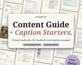 Social Media Content Guide for Landlords and Property Managers, 36 Caption Starters, Posting Plan (Interactive PDF)