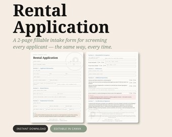 Rental Application Form | Fillable PDF Tenant Screening (Instant Download)