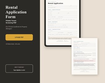 Rental Application Form | Fillable PDF Tenant Screening (Instant Download)