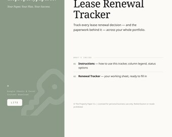 Simple Lease Renewal Tracker | Landlord Spreadsheet for Google Sheets & Excel