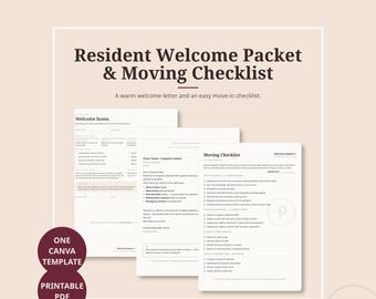 Carta de bienvenida para inquilinos y lista de verificación para la mudanza / Plantilla editable de Canva (descarga digital)