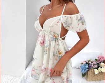 Babydoll (Off White)Chemise de nuit en mousseline + Freepost