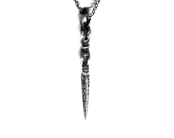 Dagger Oxide Silver Men Necklace,Silver Necklace Men Jewelry, Necklace man, Men Pendant,Sterling Silver Pendant,Gift for Him, Valentine Gift