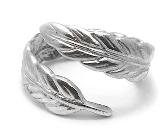 Leaf Sterling Silver Adjustable Ring, Handmade Men's Jewelry