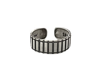 Adjustable Oxidized Sterling Silver Rail Ring, Minimalist Men's Jewelry
