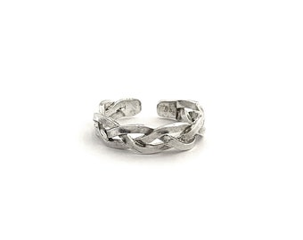 Braided Sterling Silver Adjustable Ring, Mens Jewelry