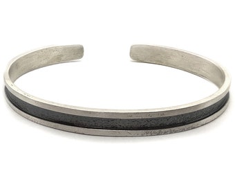 Handcrafted Sterling Silver Line Cuff Bracelet, Adjustable Oxidized Bangle