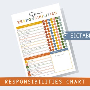 Responsibility Chore Chart for Kids Editable Routine Chart Daily Weekly Routine Printable To Do List Reward System Homeschool Daily Planner