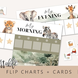 Bearbeitbare tägliche Routine-Karten, Routine-Flip-Chart, bearbeitbare Morgen-Schlafenszeit-Diagramm, tägliche Checkliste für Kinder, visuelle Ablaufplan-Flip-Chart