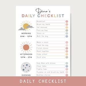 Kids Daily Checklist, Kids Chore Chart, Personalised Daily Routine Chart, Kids To Do List, Editable Daily Rhythm, Kids Custom Planner