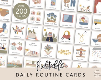 Editable Daily Routine Cards | Routine Chart For Kids | Kids Daily Schedule | Toddler Schedule | Visual Schedule | Morning Bedtime Routine