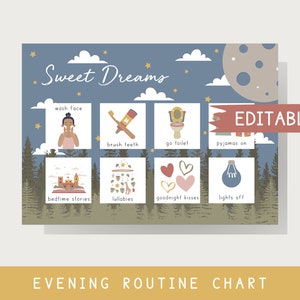 Editable Bedtime Routine Chart, Custom Evening Routine Chart, Kids Bedtime Routine Cards, Visual Toddler Schedule, Evening Routine Cards