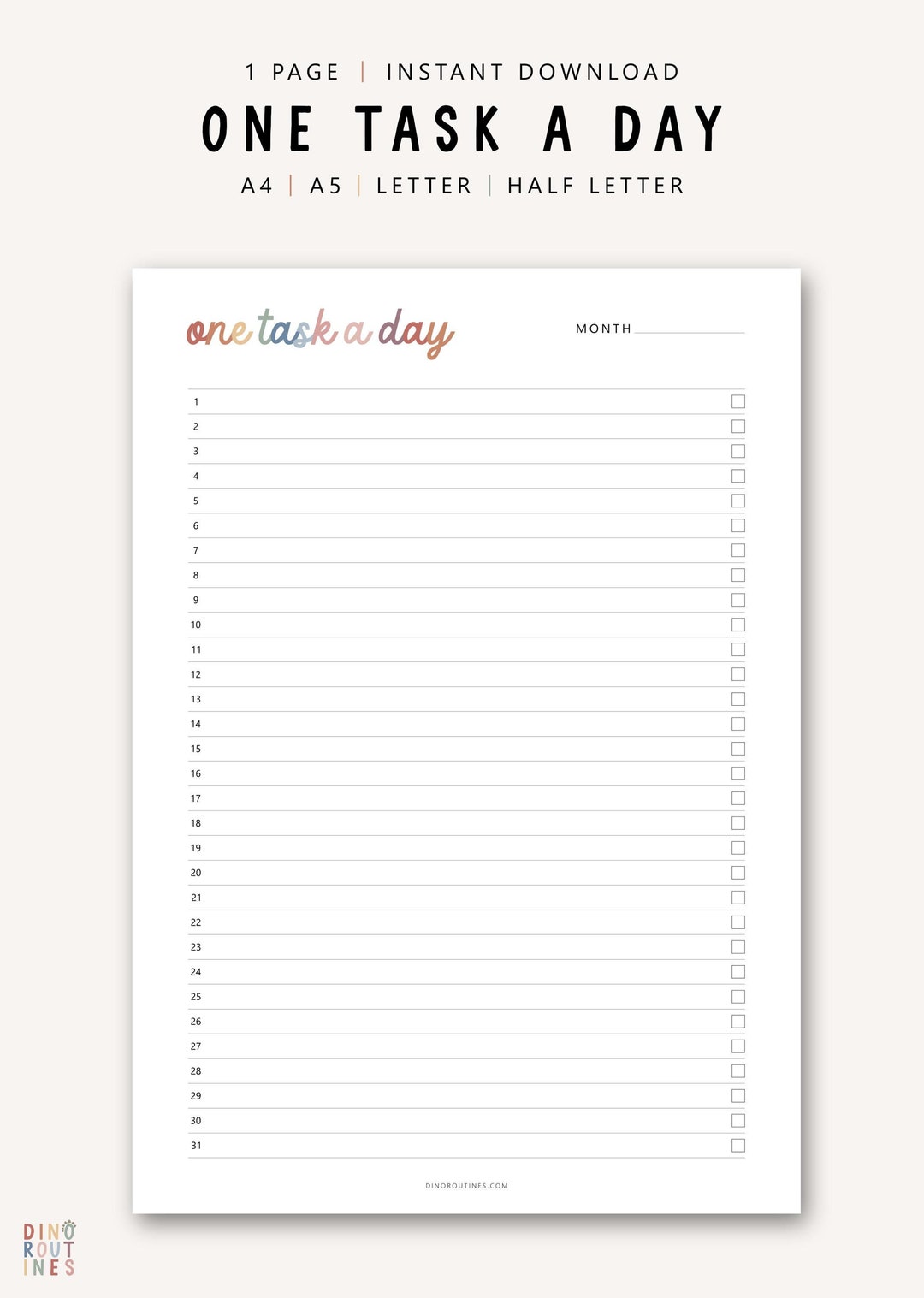 One Task A Day Printable, Monthly Printable Log, Daily Tasks List, ADHD ...
