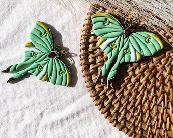 Handmade Luna Moth Dangle Earrings: Boho Cottagecore Jewelry
