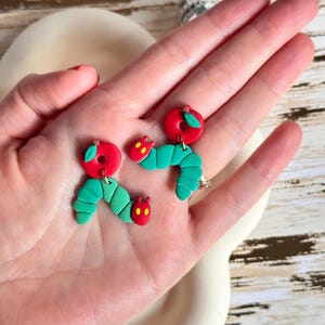 Caterpillar Book Teacher Earrings  - Apple Teacher Earrings - Teacher gift - Back to School - Teacher Appreciation