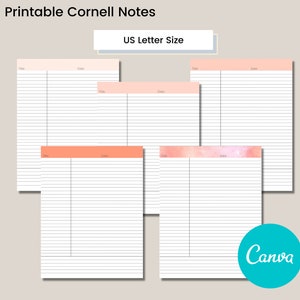 Cornell Notes Printable, Letter Size Study Notes, Canva Template, Lecture Notes, Simple Line Notes