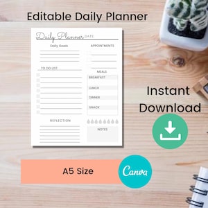 2026 Daily Planner Printable, A5 Planner Printable PDF, Canva Planner Template, A5 Binder Insert