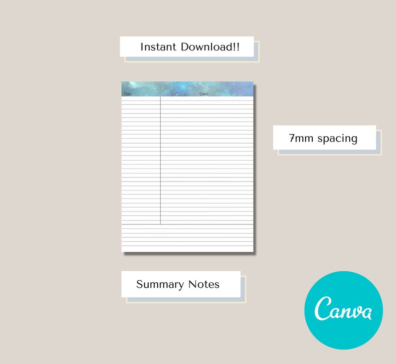 Cornell Note Half Letter Size Printable, Cornell Notes Template, Half ...
