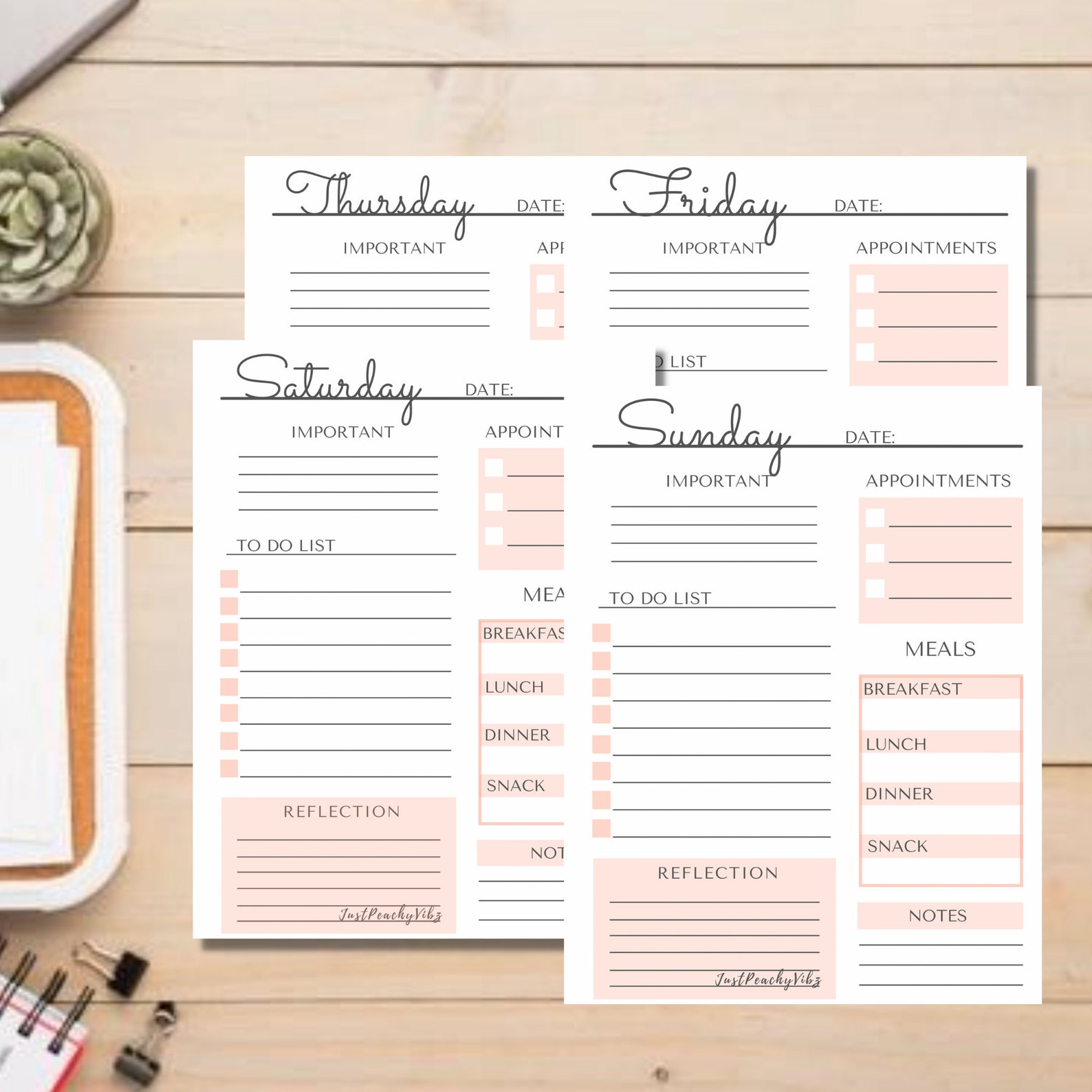 7 day editable daily planner canva digital pdf printable etsy