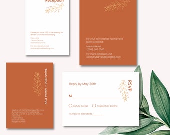 Burnt Orange Wedding Invitation Bundle, Rustic Canva Template (Printable)