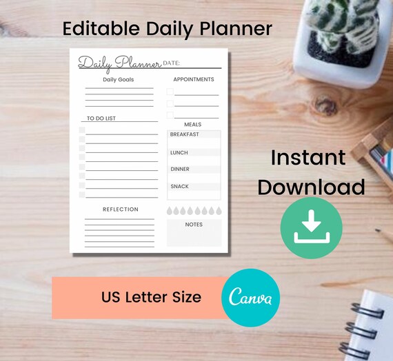 Daily Planner Printable Weekly Planner Printable PDF Canva | Etsy