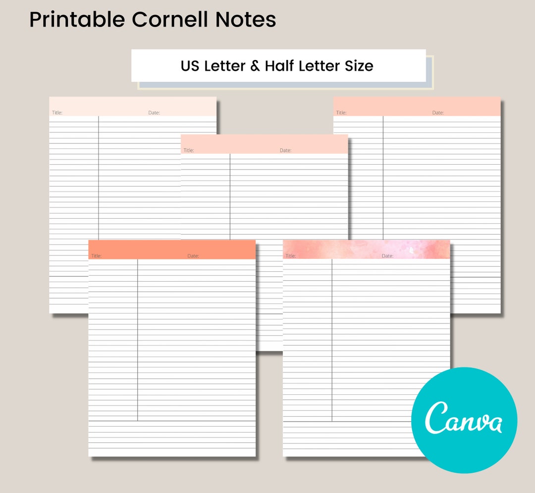 Peach Cornell Notes Template, US Letter & Half Size (digital Download ...