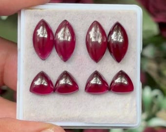 Rhodonite Garnet Mix Cabochons Flat Back loose gemstones lot for Jewelry Making 8x14 mm GR-08
