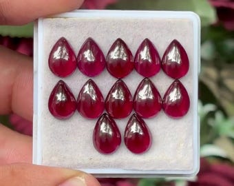 Rhodonite Garnet Pear Cabochons Flat Back loose gemstones lot for Jewelry Making 7x10 mm GR-05