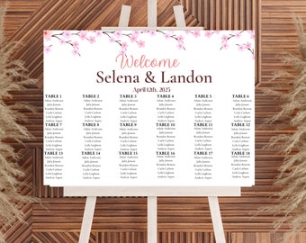 Chery Blossoms Wedding Seating Chart template, Editable Printable Template, 36x24 Seating Chart, 24x 18 Seating Chart, Custom Wedding