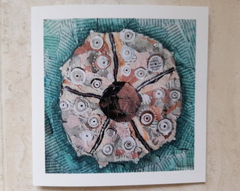Sea Urchin Shell Greeting Card - Sea Shell card, Seaside Card, Paper Collage