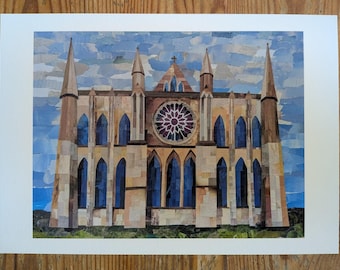 Durham Cathedral Print, Durham Cathedral Rose Window, Paper Collage