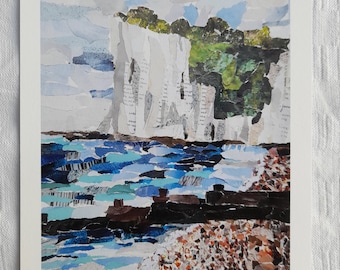St Margaret's Bay Print - Dover, Kent Coast, White Cliffs of Dover, Paper Collage