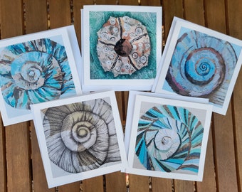 Set of 5 Sea Shell Greeting Cards - Sea Shell cards, Seaside cards, Paper Collage