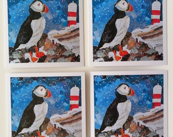 Set of 4 Puffin Christmas Greeting Cards