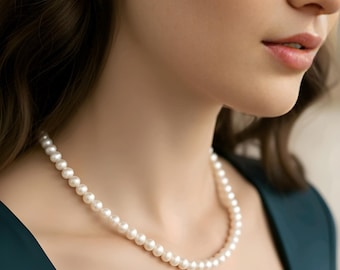 Freshwater Pearl Necklace: 6MM Beaded, Handmade Jewelry, gift for her