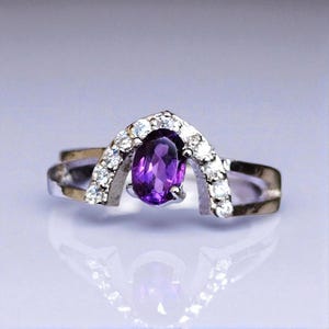 Amethyst & Lab Diamond Ring: 925 Sterling Silver Engagement