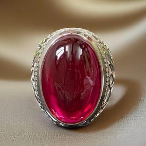 aqeeq gemstone ring - red aqeeq ring - luxury men&#39;s ring - agate stone in sterling silver ring - big red aqeeq ring -