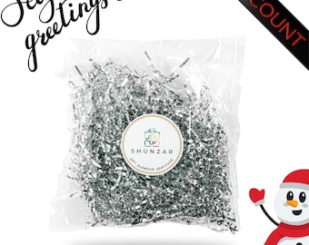 Crinkle Paper Shred, Gift Basket Filler, Eco-Friendly Packaging, Silver White