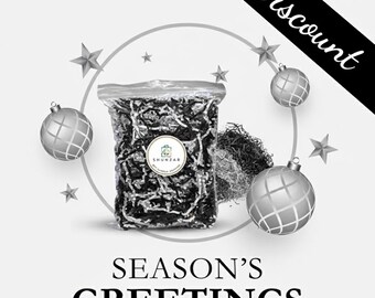 Crinkle Paper Shred Filler, Black Silver Eco Packaging for Gift Baskets