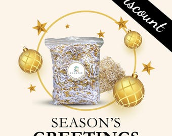 Metallic Crinkle Paper Shred Filler, Ivory Gold Packaging for Gifts