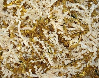 Ivory Gold Crinkle Cut Paper Shred Filler, Gift Box Packaging, Party Decor, 2 oz